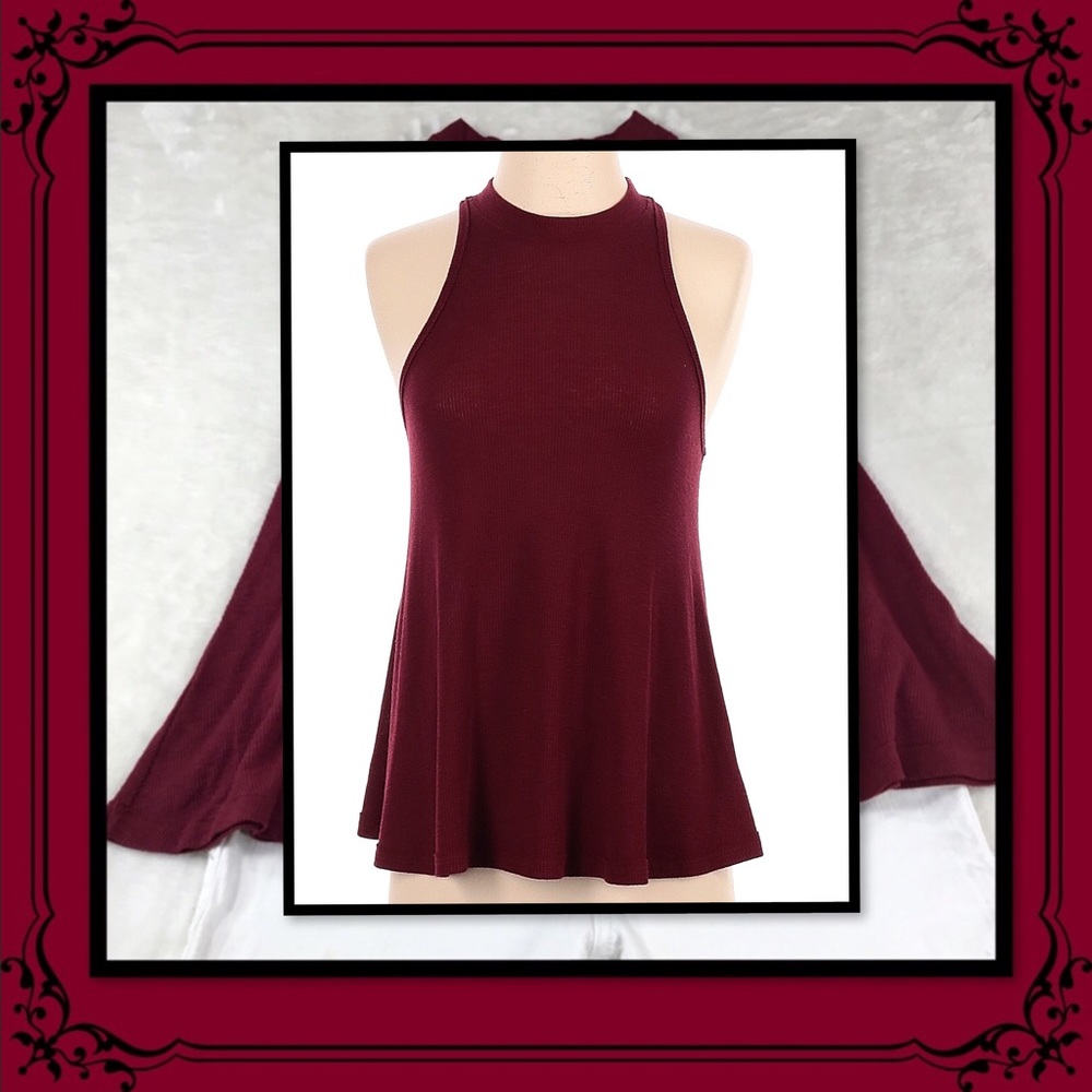 FREE PEOPLE BURGUNDY WINE RIBBED SLEEVELESS TOP SP